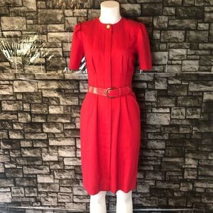 Vintage Leslie Fay Button Down Red Dress with Belt